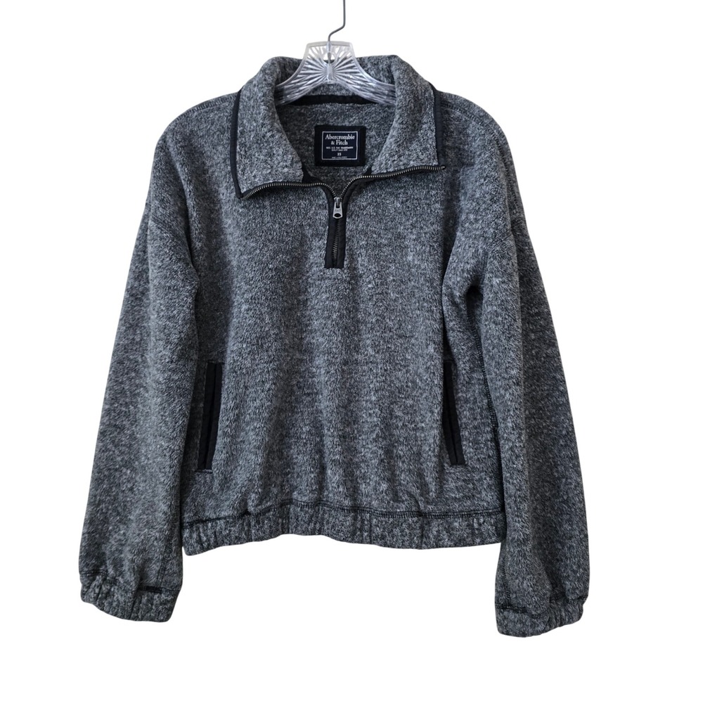 Abercrombie & Fitch Grey Marl Sherpa Fleece Quarter Zip Pullover Jacket XS